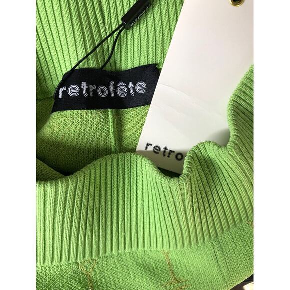 Retrofete Sweater Shorts Metallic Geometric Print  Pull On Green NWT Size XS - Picture 5 of 10
